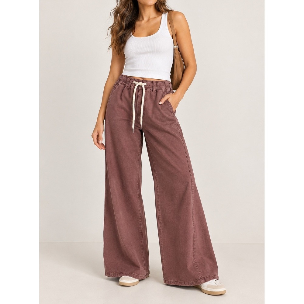 NWT Anthropologie Pilcro Tie Waist Wide Leg Pants Womens L Tall Cocoa $148